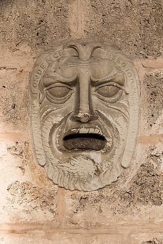 Cuba, Cienfuegos. Stone fountain face. Art Print